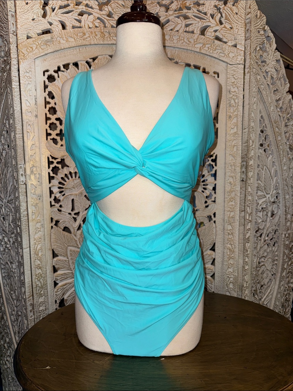 Twist Front Turquoise One-Piece Swimsuit